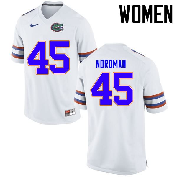 Women's NCAA Florida Gators Charles Nordman #45 Stitched Authentic Nike White College Football Jersey LKN8065JM